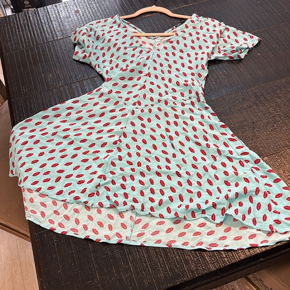 Zara light blue red lip vneck mini dress size XS - Picture 5 of 11